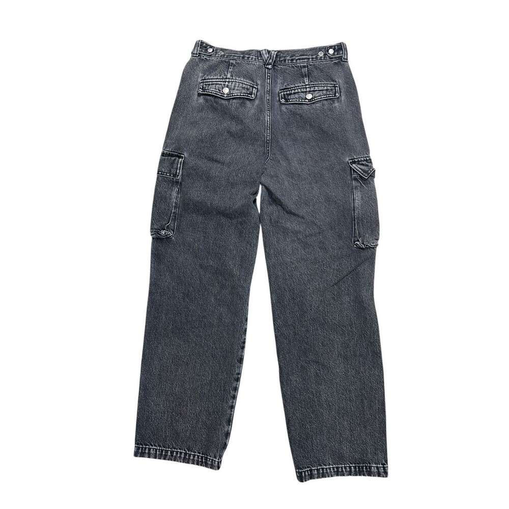 Madewell Low Slung Cargo Jeans Wide Straight Leg Black Wash Utility Denim Sz 26 - Picture 6 of 9